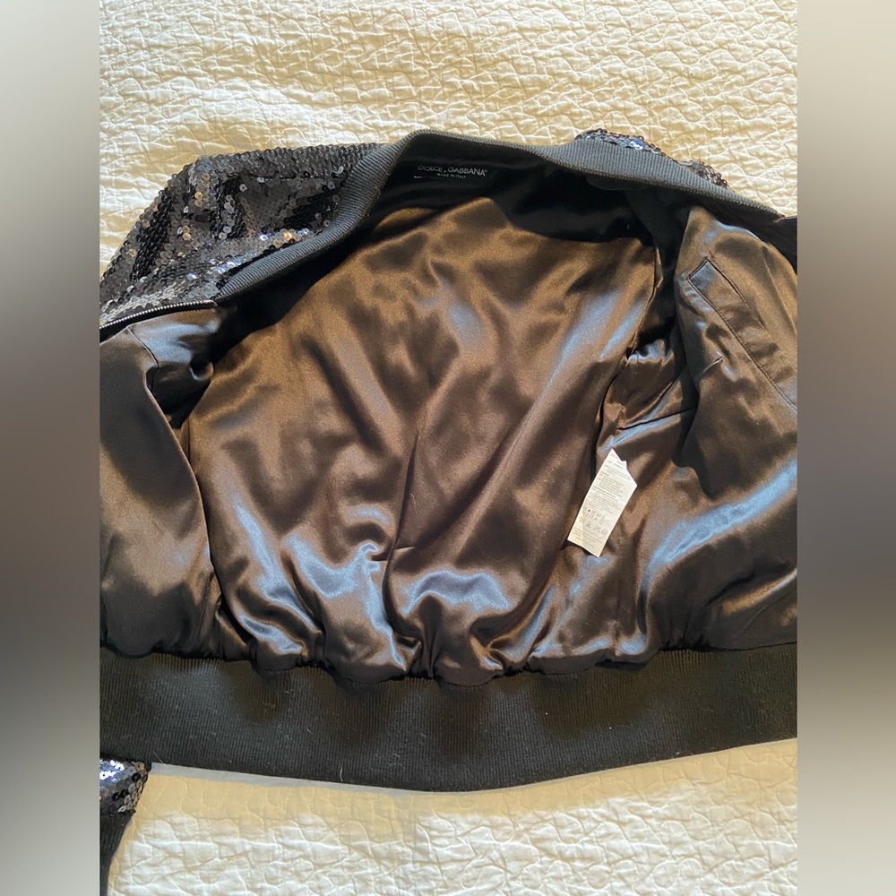 DOLCE & GABBANA Black Sequin Bomber Jacket Size 42 - Picture 11 of 17